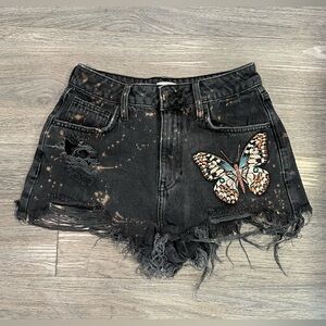 Forever 21 Black Denim Shorts Up-cycled with Butterfly Patches and distressing